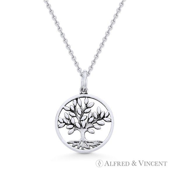Antique-Finish Tree-of-Life Charm .925 Sterling Silver Pendant - Picture 1 of 1